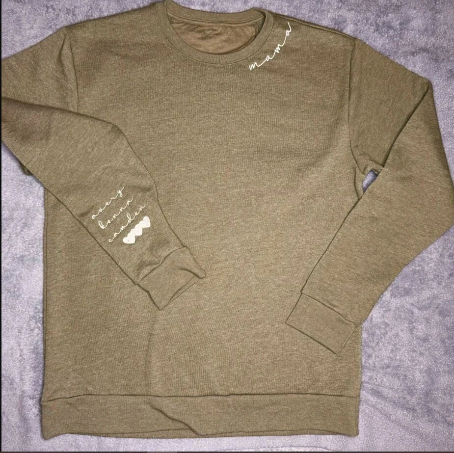 Mama embroidered neck crewneck with custom sleeve design