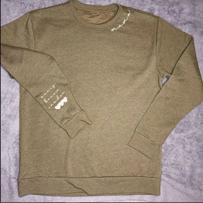 Mama embroidered neck crewneck with custom sleeve design